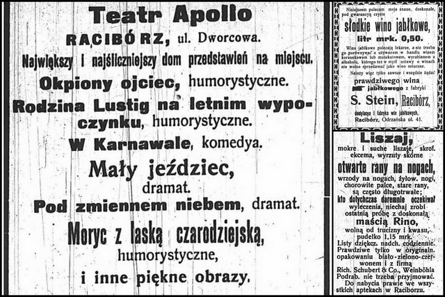 Reklamy i ogłoszenia w dawnych "Nowinach Raciborskich".
