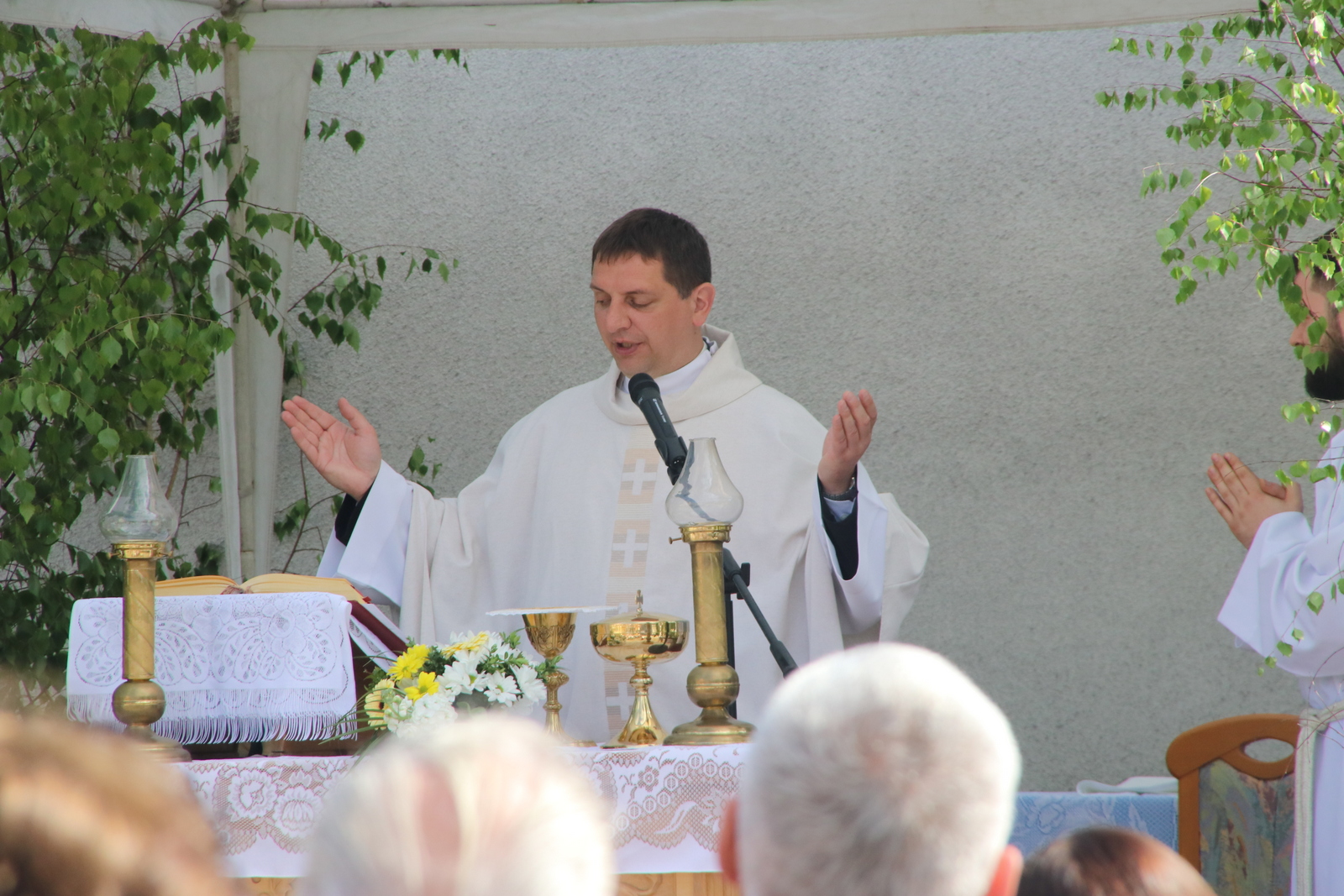 Ołtarz polowy ustawiono w centralnym miejscu wsi, mszę sprawował ks. Sebastian Śliwiński, proboszcz parafii Wniebowzięcia Najświętszej Marii Panny w Rudach