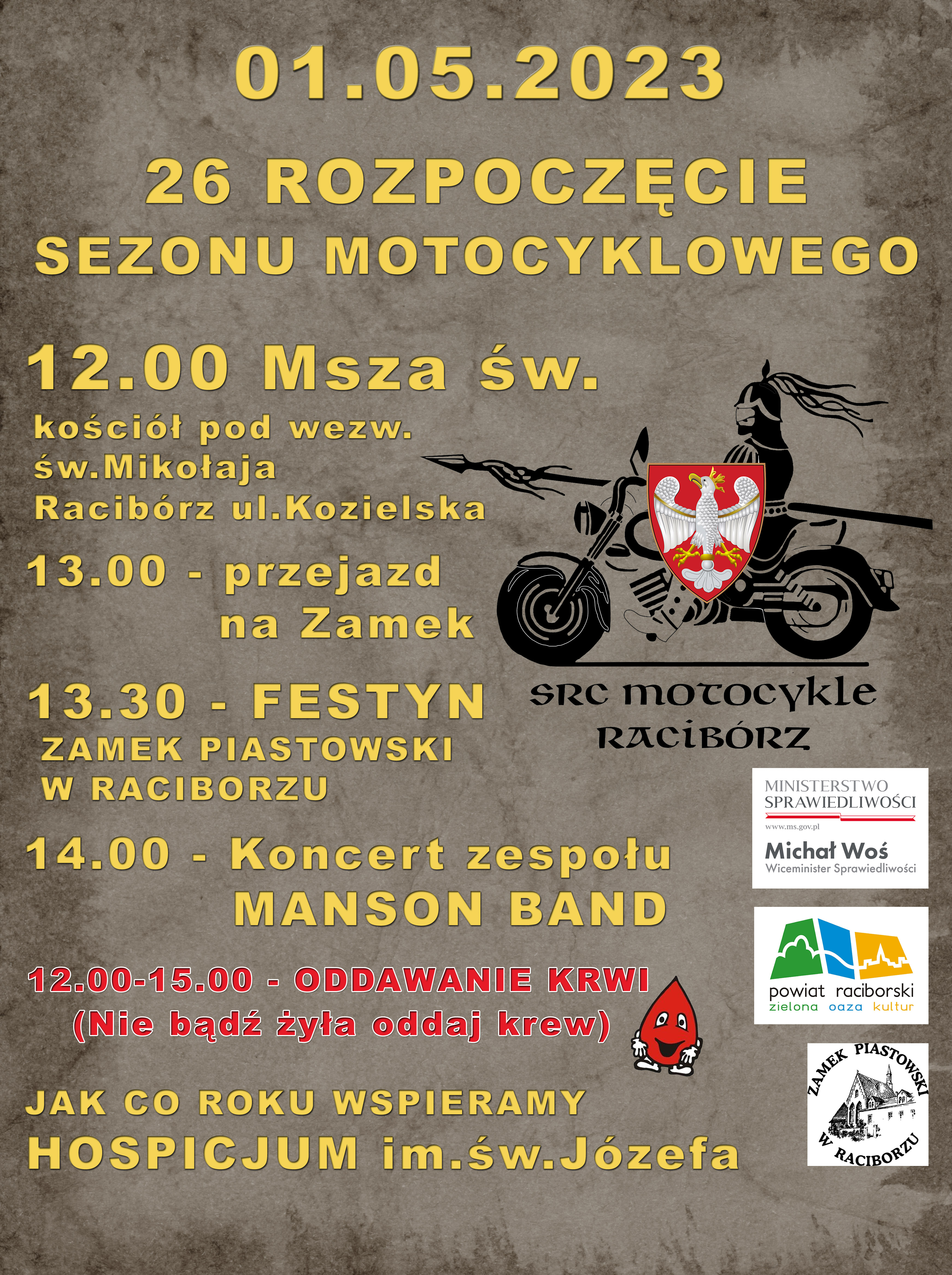Plakat promujący inaugurację 26. sezonu motocyklowego. Ta niebawem na Zamku Piastowskim
