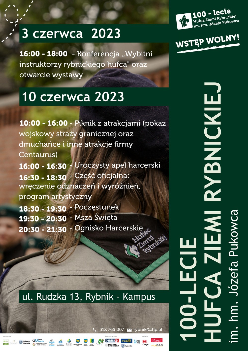 Plakat obchodów jubileuszu 100-lecia Hufca Ziemi Rybnickiej (kliknij, aby powiększyć).