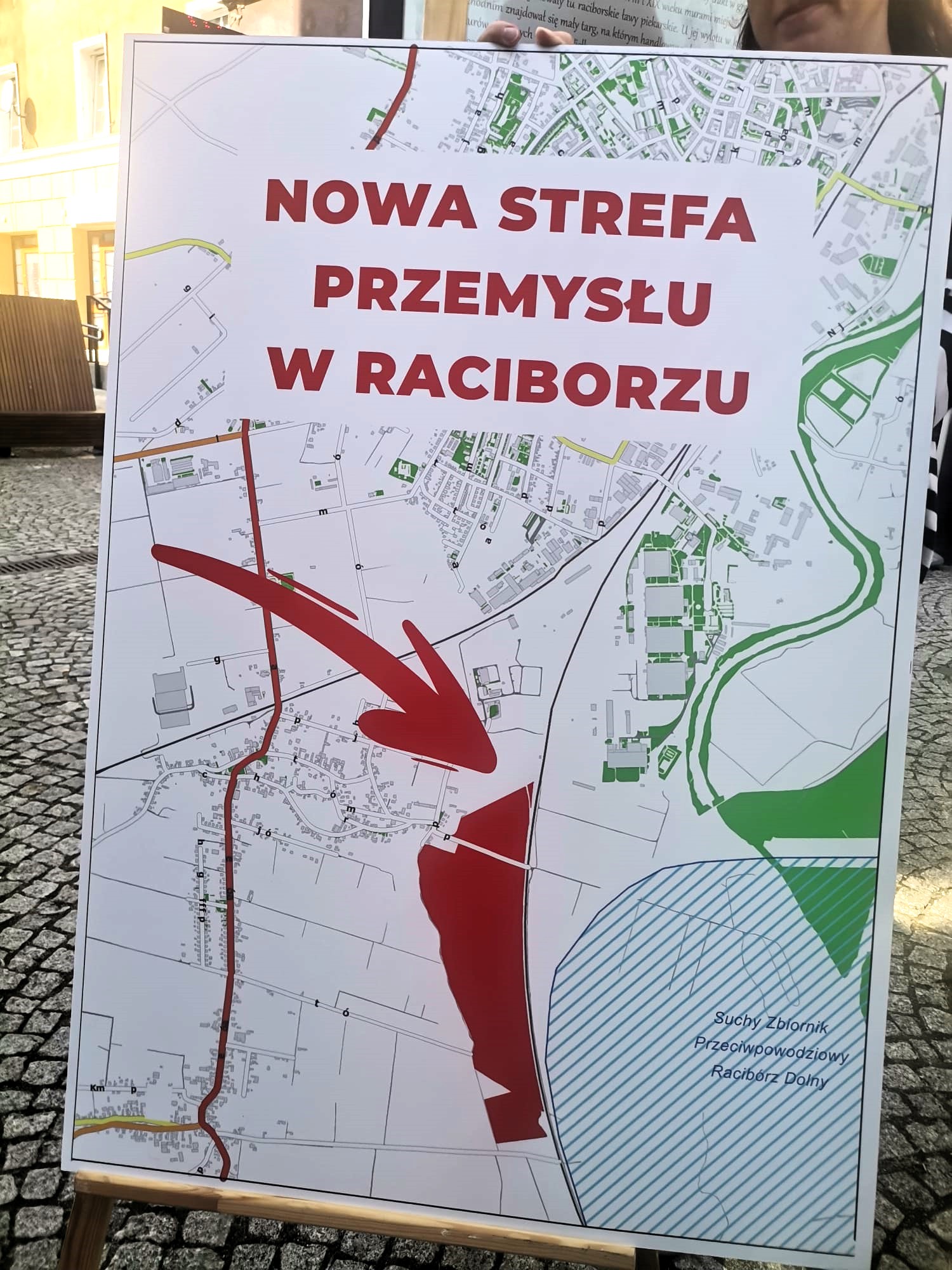Mapka z zaznaczonym terenem nowej strefy ekonomicznej w Raciborzu.